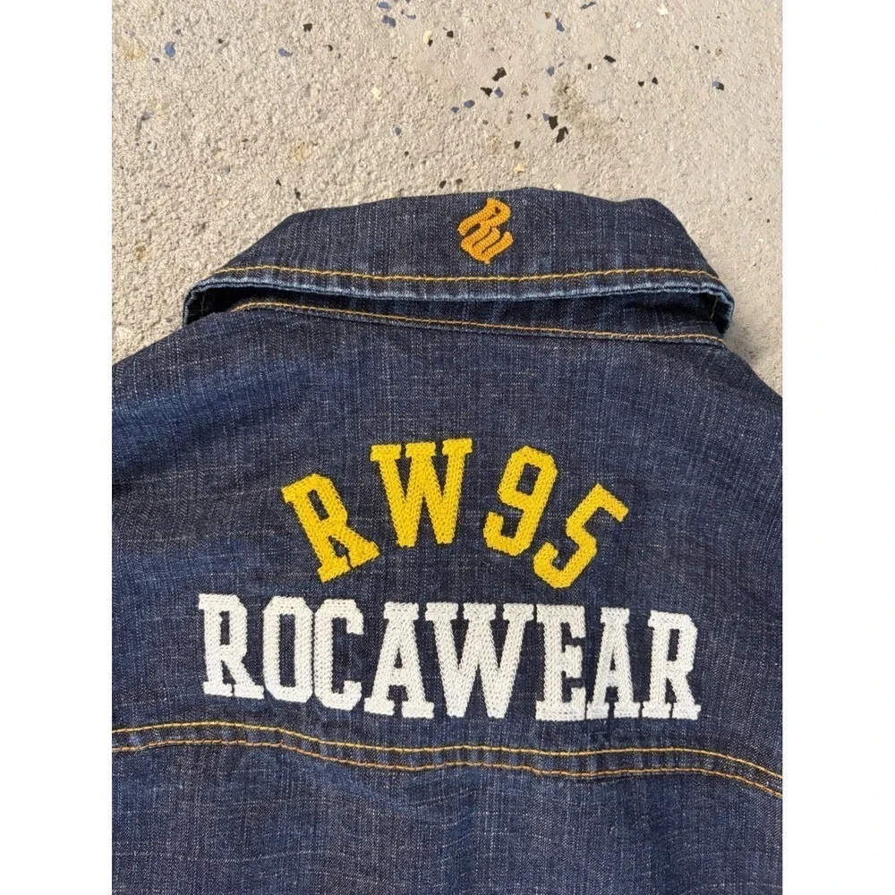 Vintage Y2K‎ Rocawear Mens XL Dark Wash Denim Jacket RW95 Embroidered Streetwear